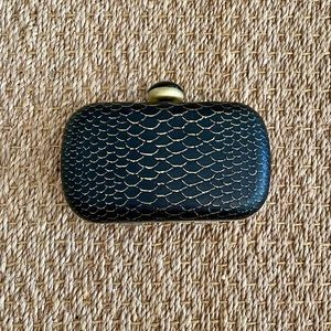 Printed Black Leather Skin Clutch